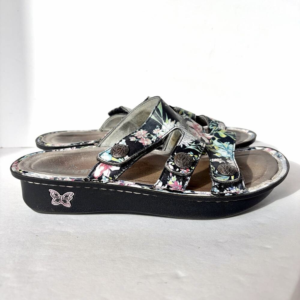 Alegria Leather Adjustable Slide Leather Sandals Dinah Floral Iris EU Size 38 - Picture 2 of 11
